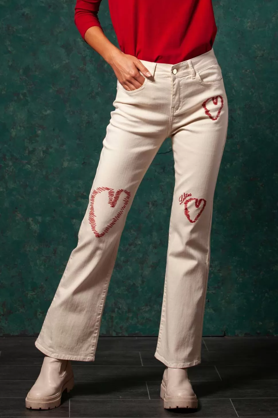 BANES MODA Pantalones<Pantalon Blanco Corazones L&L I36037Pa