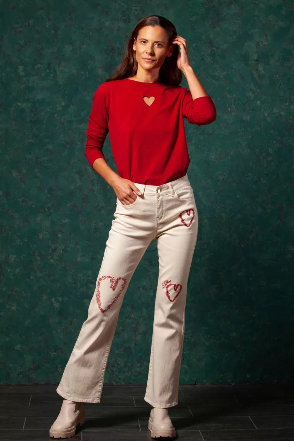 BANES MODA Pantalones<Pantalon Blanco Corazones L&L I36037Pa